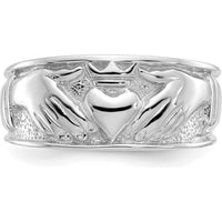 14K White Gold Men's Claddagh Band with Textured Finish and Rhodium Plating - Symbol of Love, Loyalty, and Friendship by Oro Pregiato
