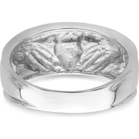 14K White Gold Men's Claddagh Band with Textured Finish and Rhodium Plating - Symbol of Love, Loyalty, and Friendship by Oro Pregiato