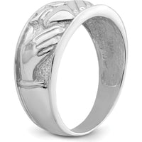 14K White Gold Men's Claddagh Band with Textured Finish and Rhodium Plating - Symbol of Love, Loyalty, and Friendship by Oro Pregiato