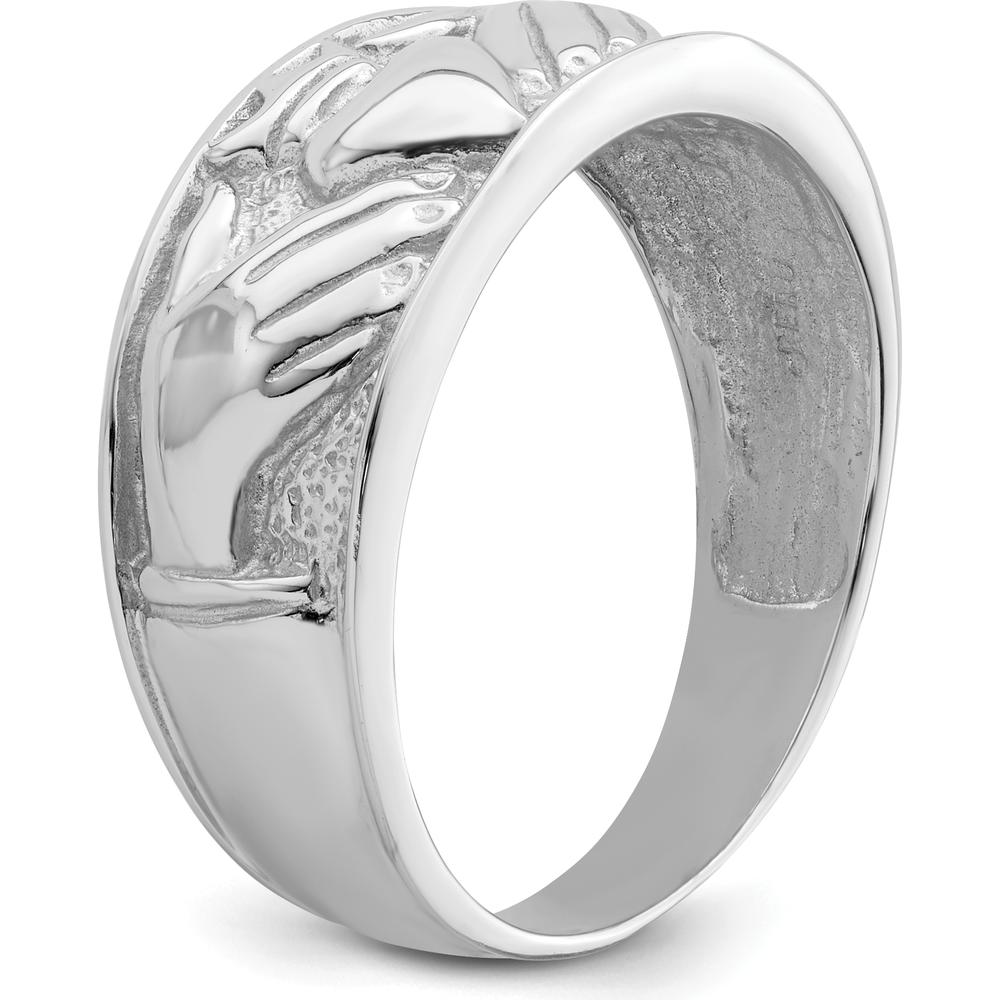 14K White Gold Men's Claddagh Band with Textured Finish and Rhodium Plating - Symbol of Love, Loyalty, and Friendship by Oro Pregiato