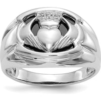 14K White Gold Men's Claddagh Ring with 14x12 mm Oval Black Onyx and 0.009 ct Round Diamonds by Oro Pregiato