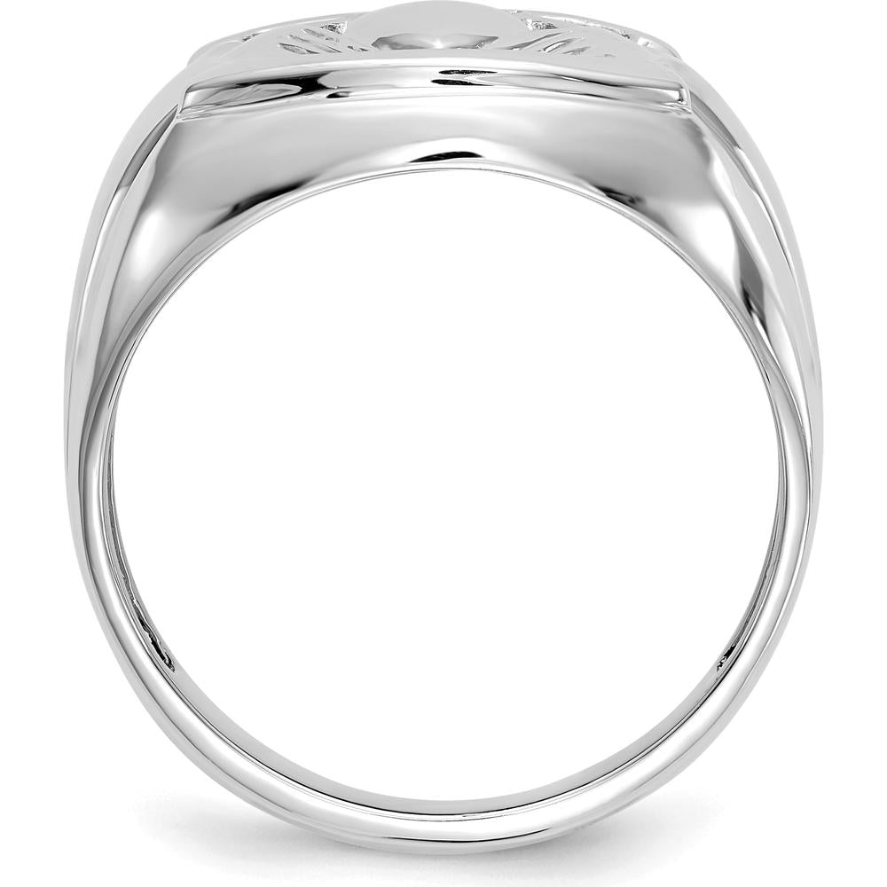 14K White Gold Men's Claddagh Ring with 14x12 mm Oval Black Onyx and 0.009 ct Round Diamonds by Oro Pregiato