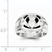 14K White Gold Men's Claddagh Ring with 14x12 mm Oval Black Onyx and 0.009 ct Round Diamonds by Oro Pregiato