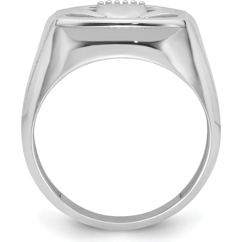 14K White Gold Men's Claddagh Ring with Crowned Heart and Rhodium Plating by Oro Pregiato