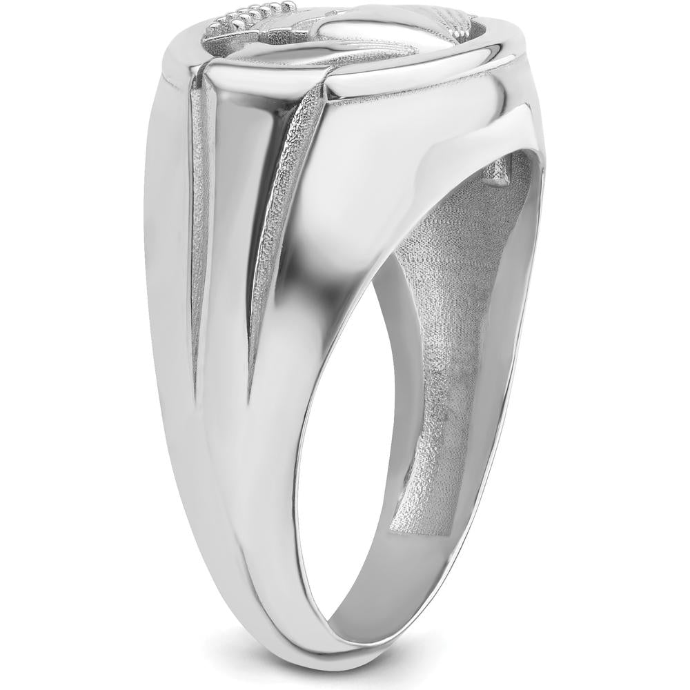 14K White Gold Men's Claddagh Ring with Crowned Heart and Rhodium Plating by Oro Pregiato