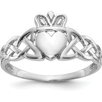 14K White Gold Men's Claddagh Ring with Polished Finish and Rhodium Plating by Oro Pregiato