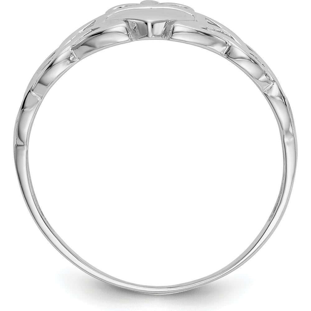 14K White Gold Men's Claddagh Ring with Polished Finish and Rhodium Plating by Oro Pregiato