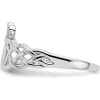 14K White Gold Men's Claddagh Ring with Polished Finish and Rhodium Plating by Oro Pregiato