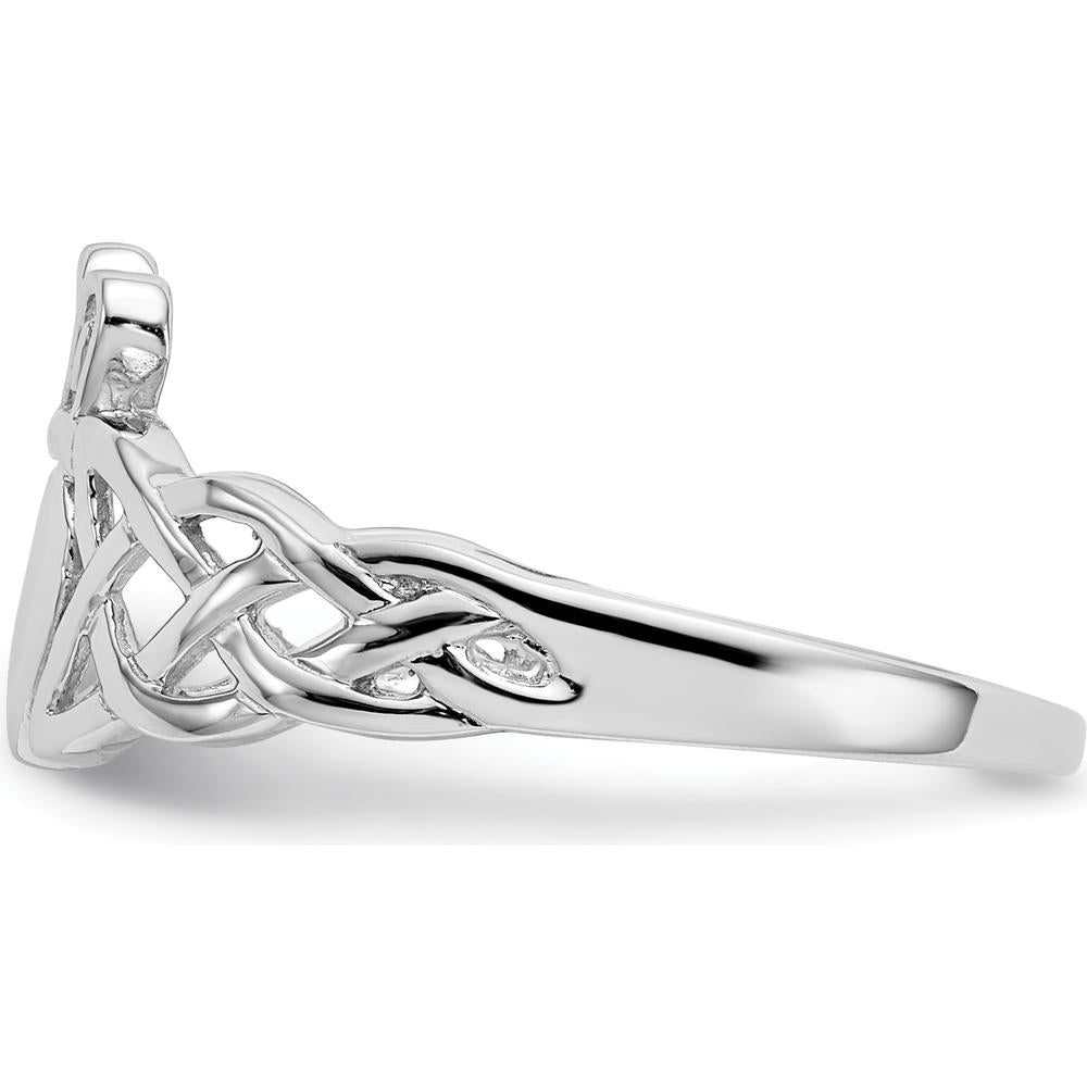 14K White Gold Men's Claddagh Ring with Polished Finish and Rhodium Plating by Oro Pregiato