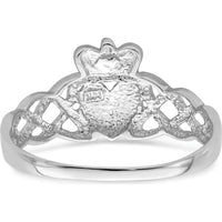 14K White Gold Men's Claddagh Ring with Polished Finish and Rhodium Plating by Oro Pregiato