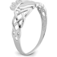 14K White Gold Men's Claddagh Ring with Polished Finish and Rhodium Plating by Oro Pregiato