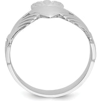 14K White Gold Men's Claddagh Ring with Textured Band and Rhodium Plating - 8mm Band Width by Oro Pregiato