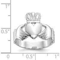 14K White Gold Men's Claddagh Ring with Textured Band and Rhodium Plating - 8mm Band Width by Oro Pregiato
