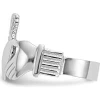 14K White Gold Men's Claddagh Ring with Textured Band and Rhodium Plating - 8mm Band Width by Oro Pregiato