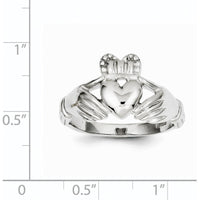 14K White Gold Men's Claddagh Ring with Textured Band and Rhodium Plating by Oro Pregiato