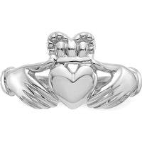 14K White Gold Men's Claddagh Ring with Textured Band and Rhodium Plating by Oro Pregiato
