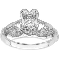 14K White Gold Men's Claddagh Ring with Textured Band and Rhodium Plating by Oro Pregiato