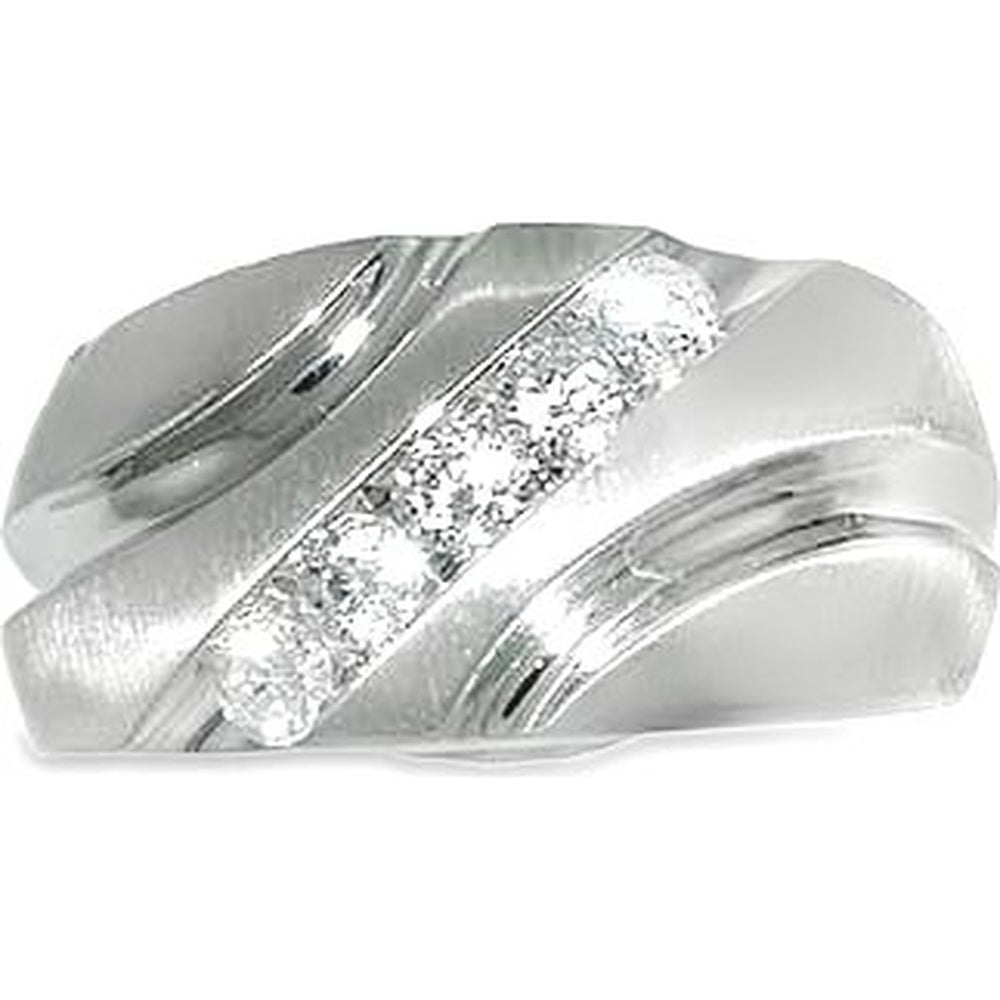 14K White Gold Men's Contemporary Channel Set Round Diamond Ring - 0.54 Carat Total Diamond Weight by Auriventus