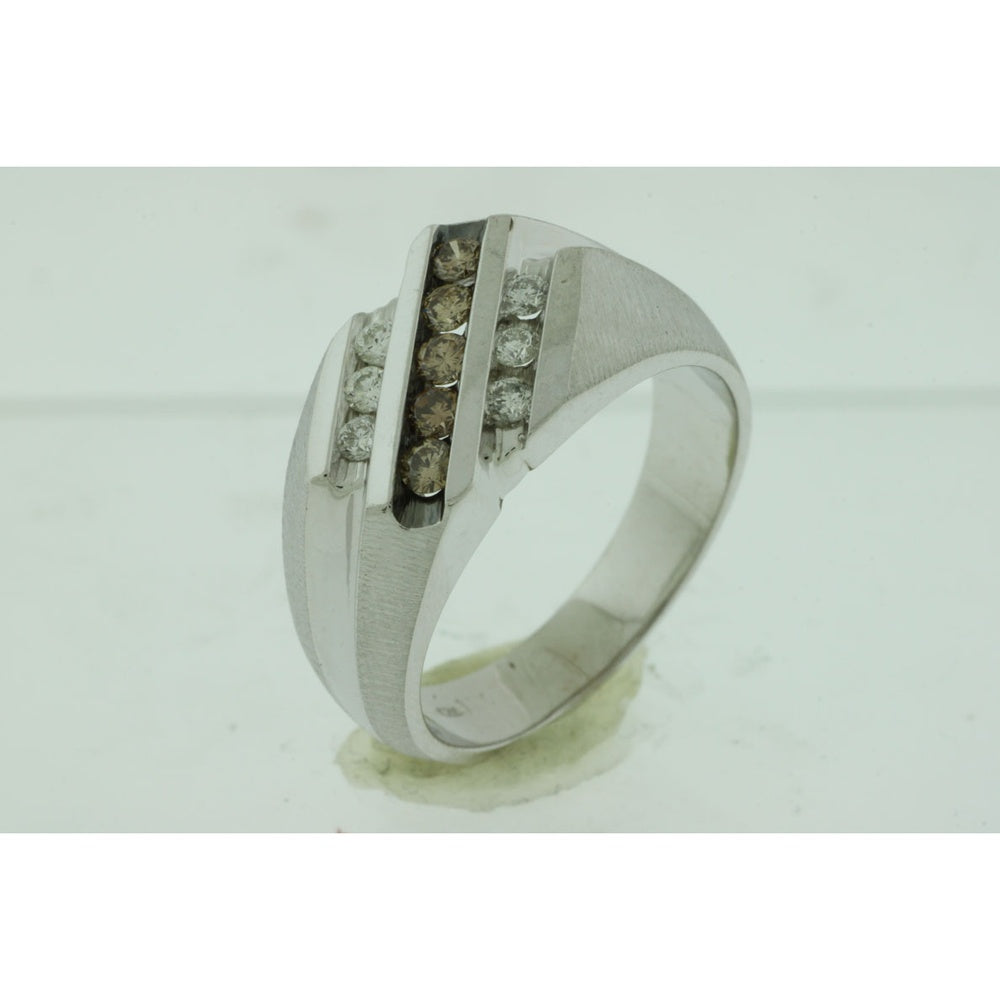 14K White Gold Men's Contemporary Diagonal Channel Ring with 0.24 Carat White Diamonds and 0.26 Carat Mocha Diamonds - Royal Jewelry