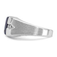 14K White Gold Men's Created Blue Star Sapphire and Diamond Satin Finish Ring - 1/15 Carat Total Diamond Weight by IBGoodman