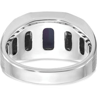 14K White Gold Men's Created Blue Star Sapphire and Diamond Satin Finish Ring - 1/15 Carat Total Diamond Weight by IBGoodman