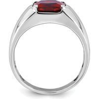 14K White Gold Men's Created Garnet and Diamond Ring - 1/10 Carats Diamond Accents by IBGoodman