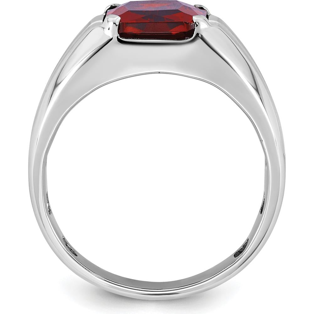 14K White Gold Men's Created Garnet and Diamond Ring - 1/10 Carats Diamond Accents by IBGoodman