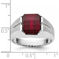 14K White Gold Men's Created Garnet and Diamond Ring - 1/10 Carats Diamond Accents by IBGoodman