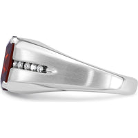 14K White Gold Men's Created Garnet and Diamond Ring - 1/10 Carats Diamond Accents by IBGoodman
