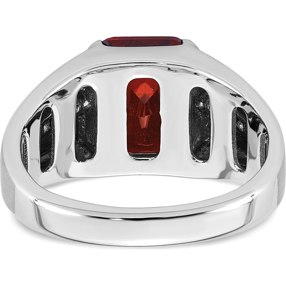14K White Gold Men's Created Garnet and Diamond Ring - 1/10 Carats Diamond Accents by IBGoodman