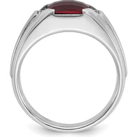 14K White Gold Men's Created Garnet and Diamond Ring with 1/20 Carat Total Diamond Weight by IBGoodman