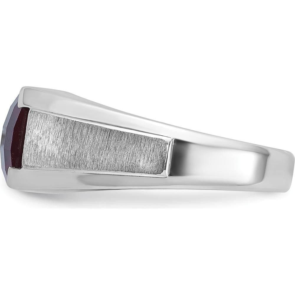 14K White Gold Men's Created Garnet and Diamond Ring with 1/20 Carat Total Diamond Weight by IBGoodman