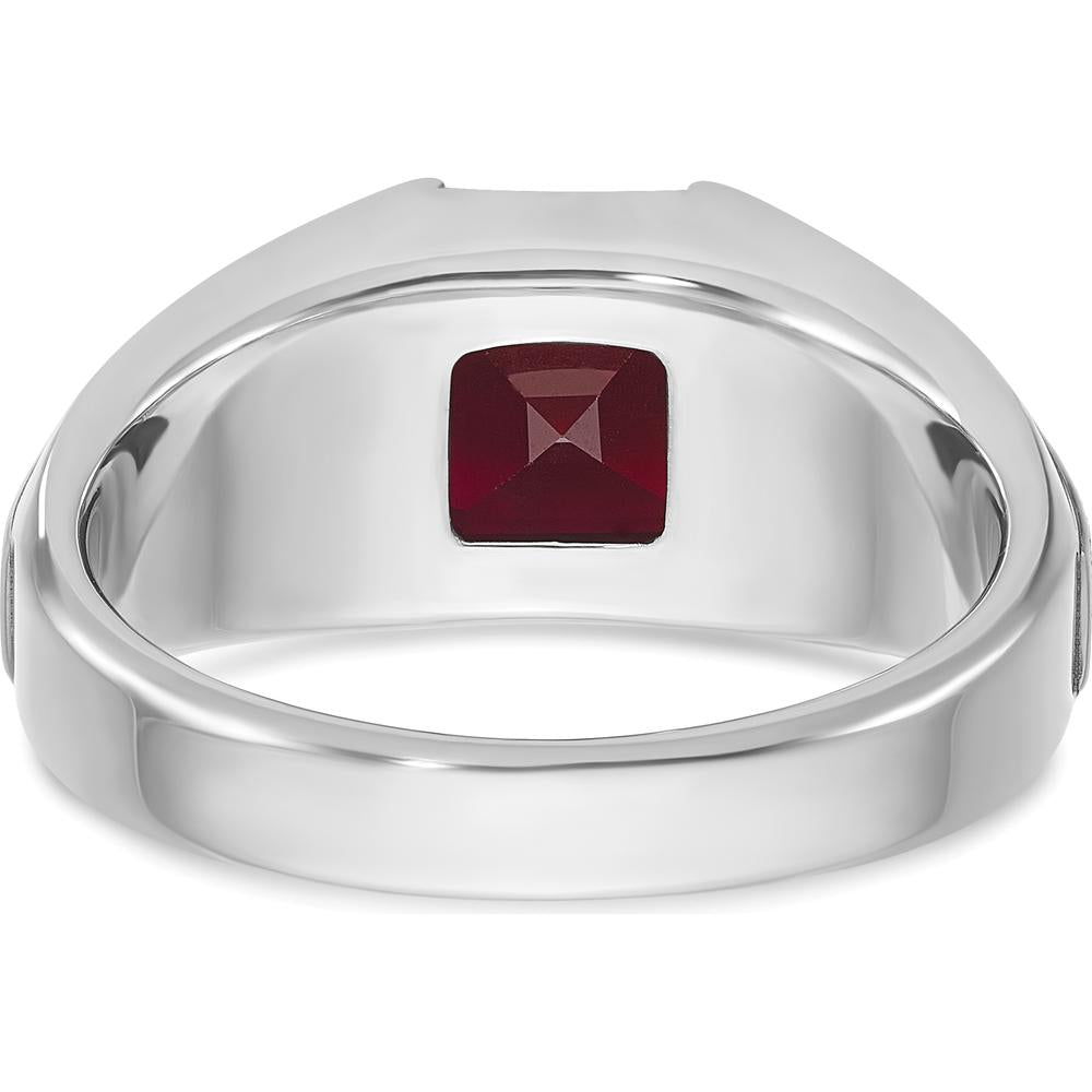 14K White Gold Men's Created Garnet and Diamond Ring with 1/20 Carat Total Diamond Weight by IBGoodman