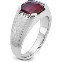 14K White Gold Men's Created Garnet and Diamond Ring with 1/20 Carat Total Diamond Weight by IBGoodman