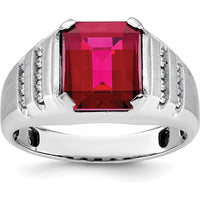 14K White Gold Men's Created Ruby and Diamond Ring with Rhodium Plating - 0.2 Carats Total Diamond Weight by IBGoodman