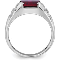 14K White Gold Men's Created Ruby and Diamond Ring with Rhodium Plating - 0.2 Carats Total Diamond Weight by IBGoodman