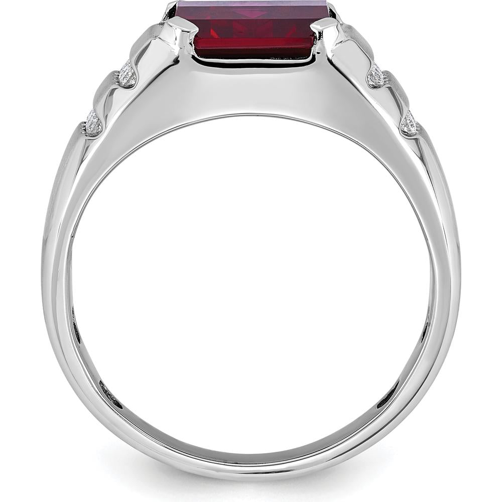 14K White Gold Men's Created Ruby and Diamond Ring with Rhodium Plating - 0.2 Carats Total Diamond Weight by IBGoodman