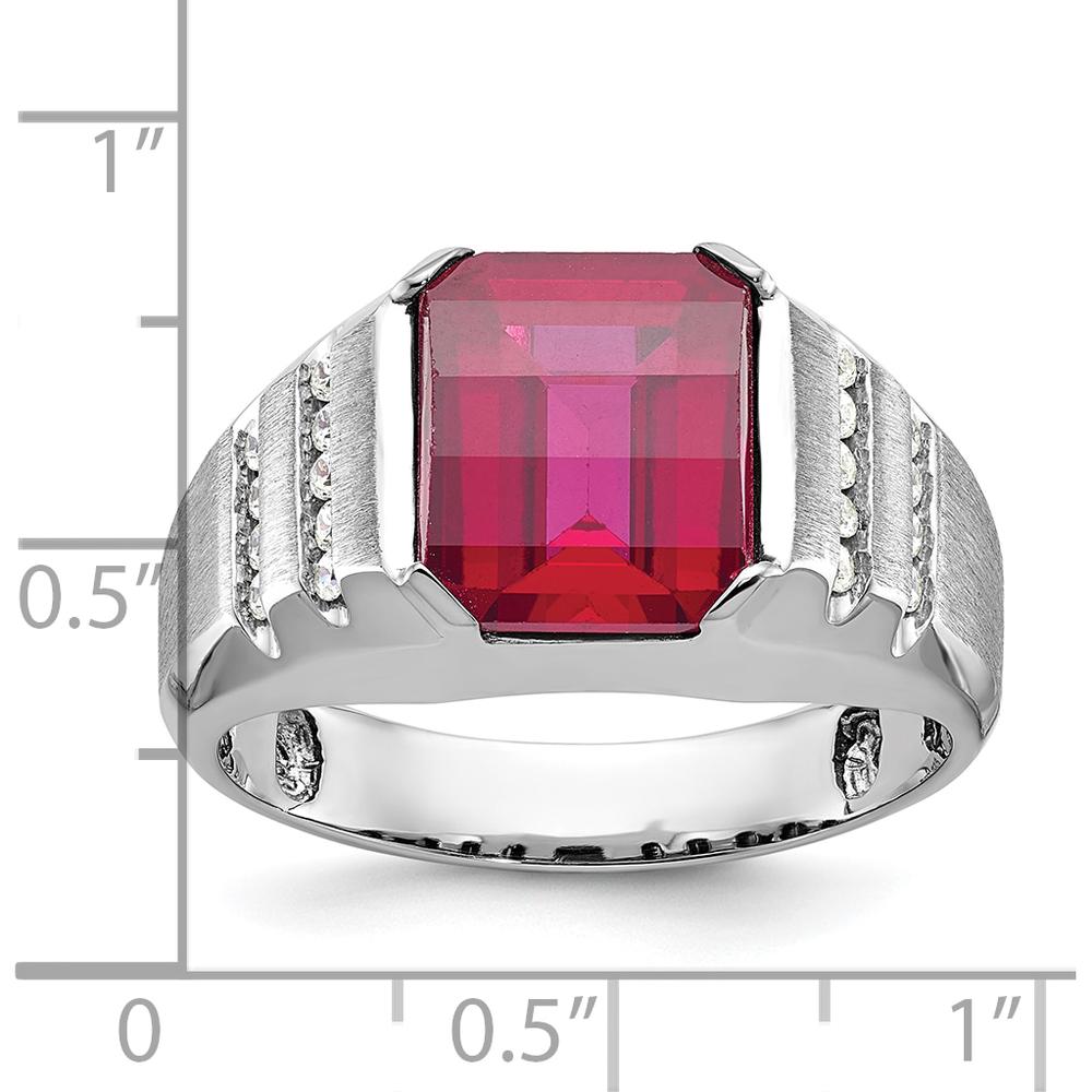 14K White Gold Men's Created Ruby and Diamond Ring with Rhodium Plating - 0.2 Carats Total Diamond Weight by IBGoodman
