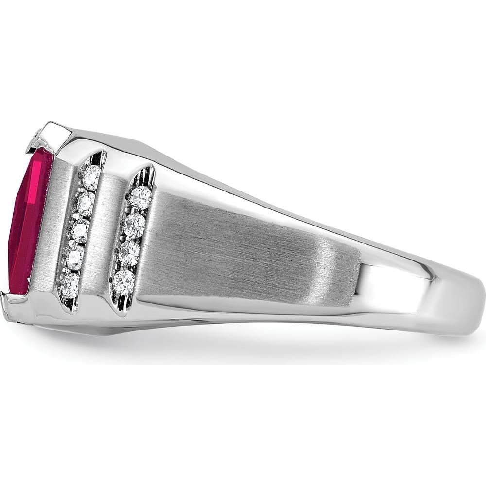 14K White Gold Men's Created Ruby and Diamond Ring with Rhodium Plating - 0.2 Carats Total Diamond Weight by IBGoodman