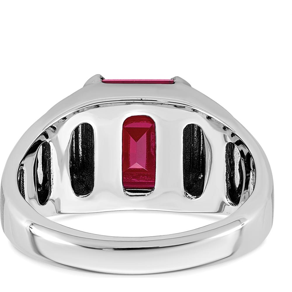 14K White Gold Men's Created Ruby and Diamond Ring with Rhodium Plating - 0.2 Carats Total Diamond Weight by IBGoodman