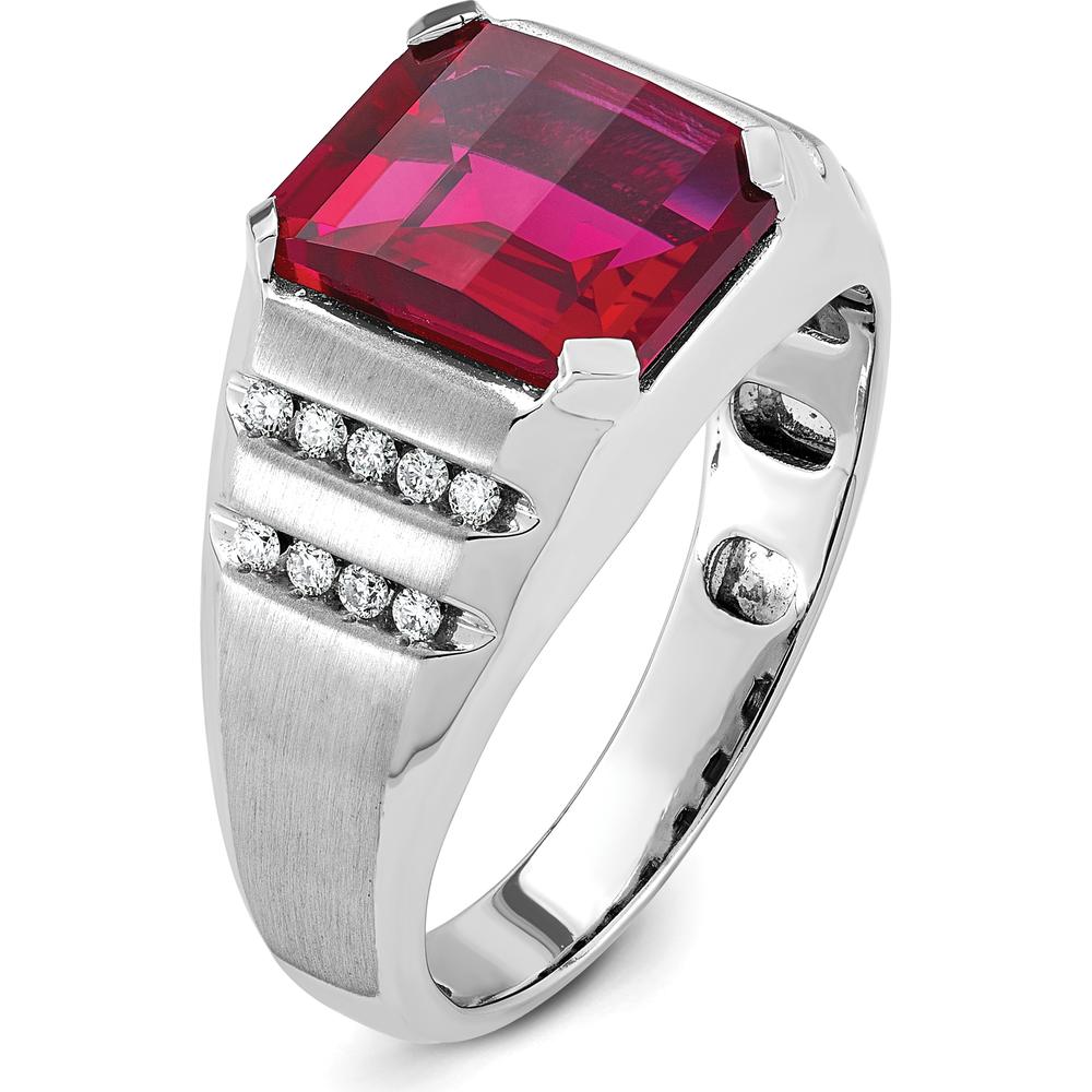 14K White Gold Men's Created Ruby and Diamond Ring with Rhodium Plating - 0.2 Carats Total Diamond Weight by IBGoodman