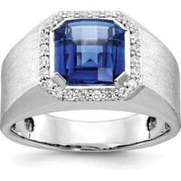 14K White Gold Men's Created Sapphire and Diamond Ring - 0.33 Carats Total Diamond Weight by IBGoodman