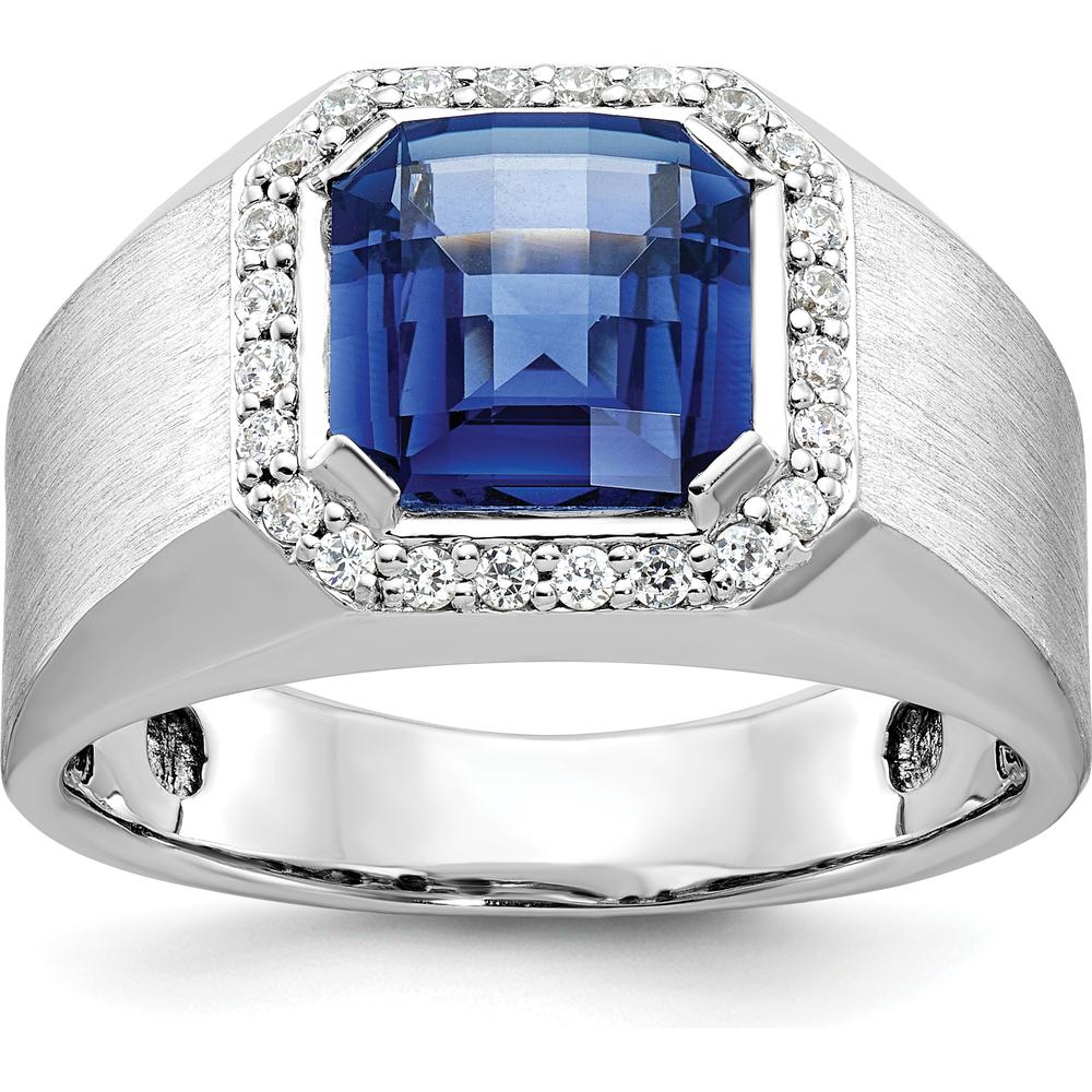 14K White Gold Men's Created Sapphire and Diamond Ring - 0.33 Carats Total Diamond Weight by IBGoodman