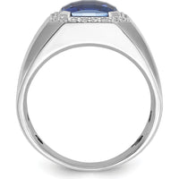 14K White Gold Men's Created Sapphire and Diamond Ring - 0.33 Carats Total Diamond Weight by IBGoodman