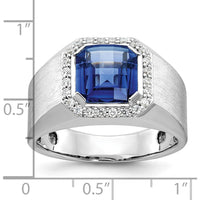 14K White Gold Men's Created Sapphire and Diamond Ring - 0.33 Carats Total Diamond Weight by IBGoodman