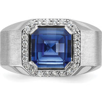14K White Gold Men's Created Sapphire and Diamond Ring - 0.33 Carats Total Diamond Weight by IBGoodman