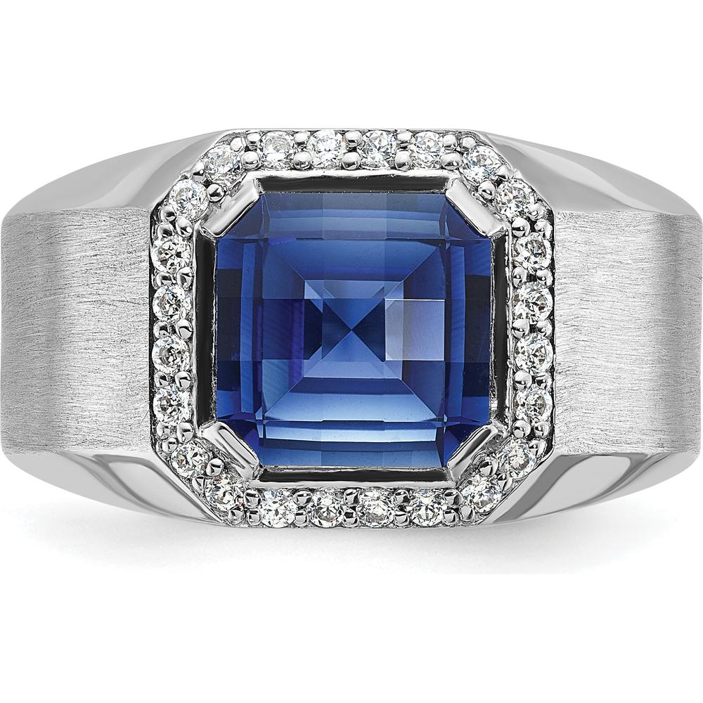 14K White Gold Men's Created Sapphire and Diamond Ring - 0.33 Carats Total Diamond Weight by IBGoodman