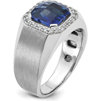 14K White Gold Men's Created Sapphire and Diamond Ring - 0.33 Carats Total Diamond Weight by IBGoodman