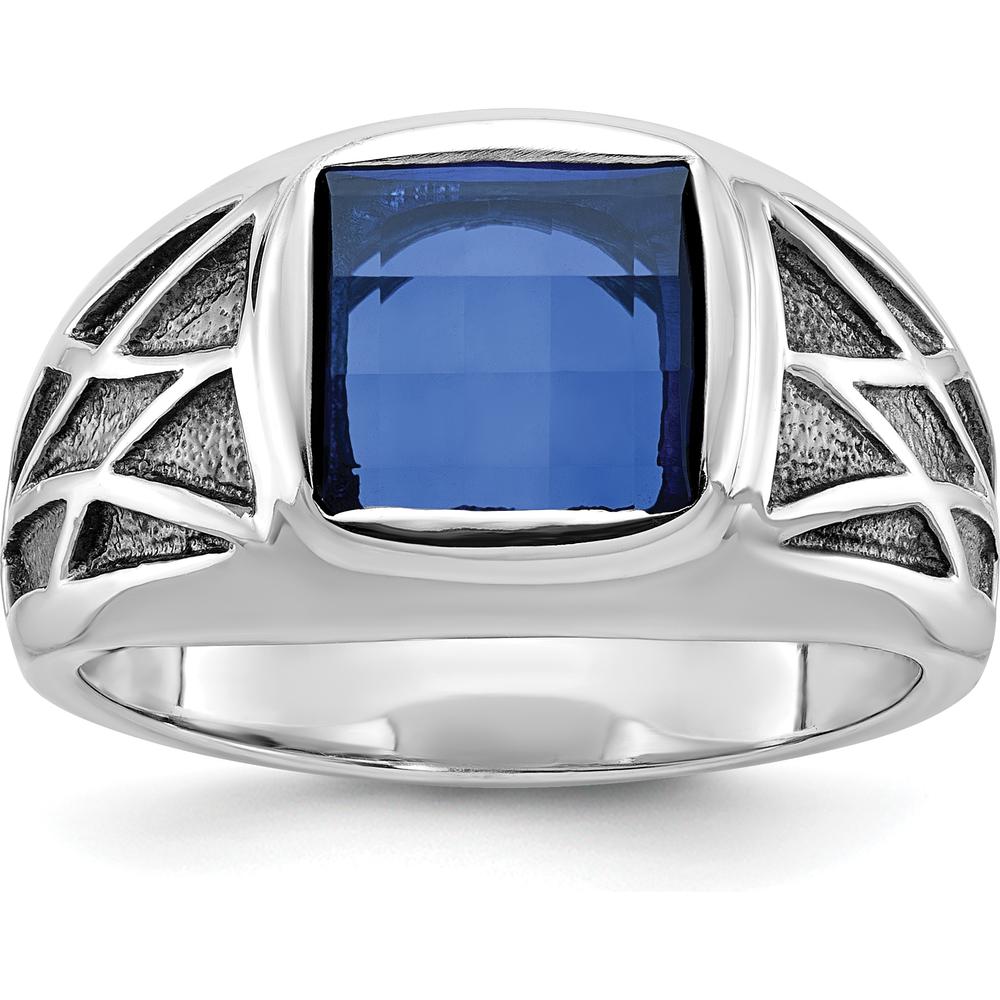 14K White Gold Men's Created Sapphire Ring with Black Rhodium - 3.25 Carats Sapphire by IBGoodman