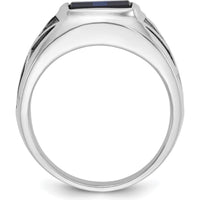 14K White Gold Men's Created Sapphire Ring with Black Rhodium - 3.25 Carats Sapphire by IBGoodman